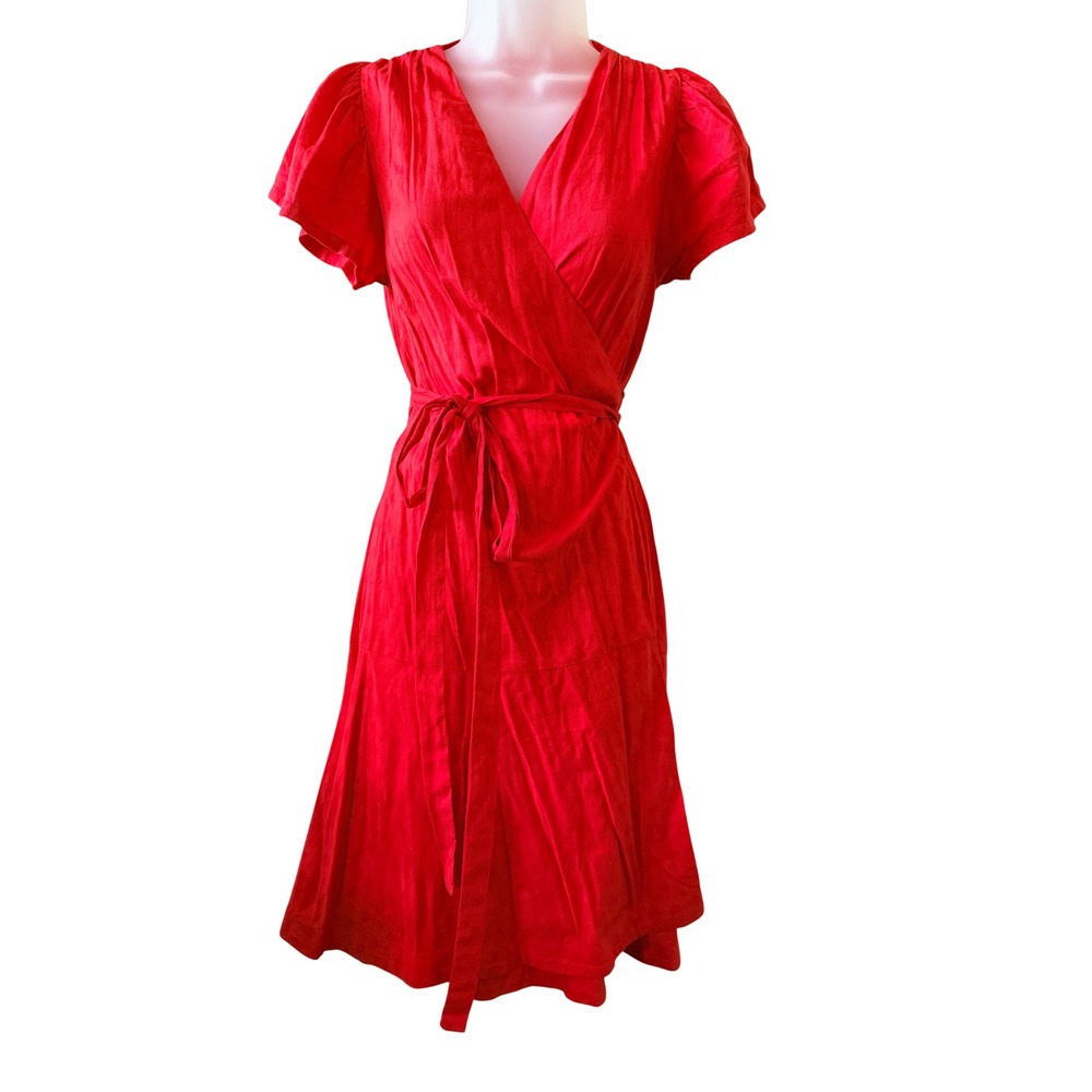 Red Wrap Dress Flutter Sleeve Cotton Blend Sz S Katie Sturino Stitch Fix